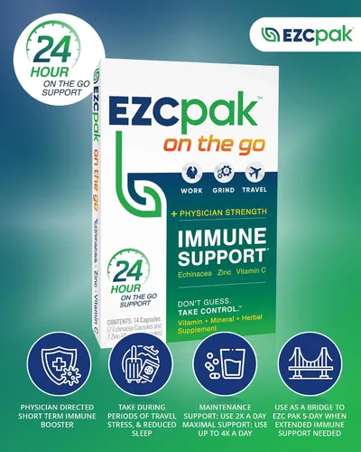 Vista 3 de EZC Pak Refuerzo del sistema inmunológico On The Go con equinácea, vitamina C, zinc, suplemento de apoyo inmunológico, vitaminas inmunitarias