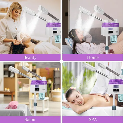 Vista 5 de Vaporizador facial profesional 2 en 1, vaporizador esteticista con niebla fría y caliente, vaporizador facial para limpieza profunda facial
