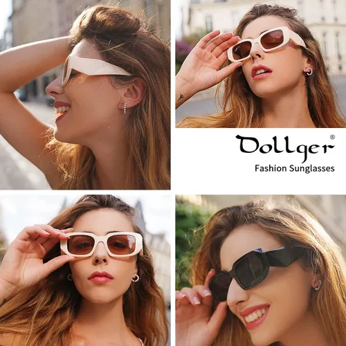 Vista 3 de Dollger Lentes de sol rectangulares retro para mujer estilo irregular vintage de los años 90 con protección UV400