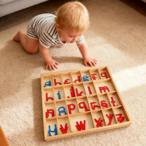 Vista 3 de Bosreroy Moveable Alphabet, Wooden Alphabets with Box and Blanket, for Early Education, Small Cursive Letters, 13.6 X 13.0 X 1 in Set