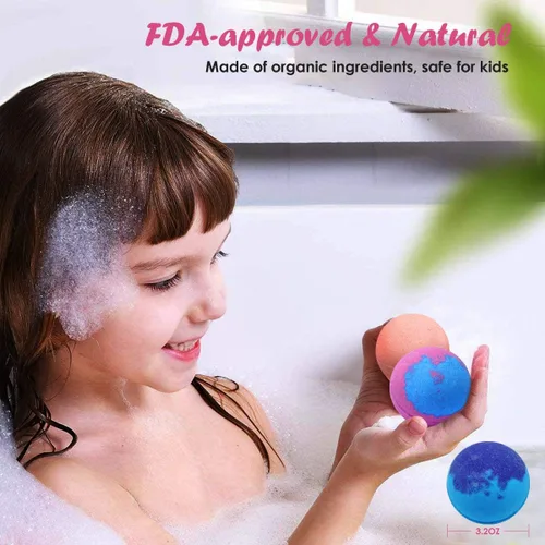 Vista 4 de Bombas de baño para niños con juguetes sorpresa interior – Paquete de 12 bombas de baño de burbujas para baño, aceite esencial vegano, bombas