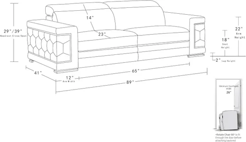 Vista 11 de Blackjack Furniture Usry - Sofá tapizado de piel italiana, color caqui