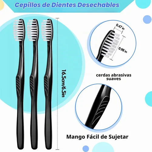 Vista 2 de Tessco for you - 1000 cepillos de dientes desechables a granel individualmente, color negro
