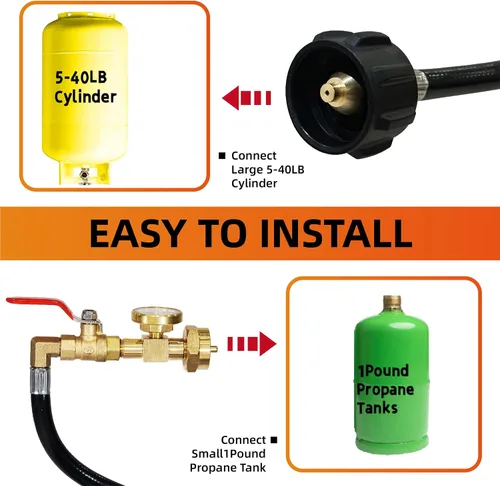 Vista 6 de TT FLEX Adaptador de repuesto de propano de 3 pies para tanques de 1 libra