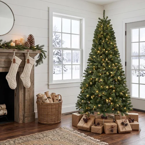 Vista 12 de Amyove Árbol de Navidad artificial preiluminado de 6 pies con 550 luces Verde