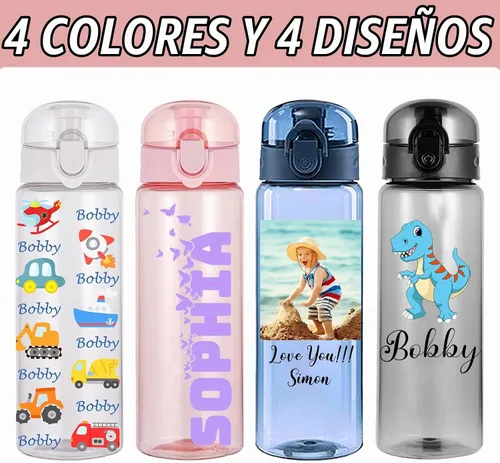 Vista 3 de Botellas de agua personalizadas, botella de agua de plástico personalizada con mango para nombre, botella de agua deportiva a prueba de fugas