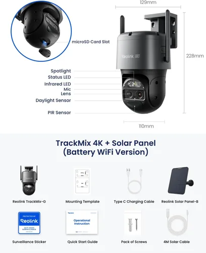 Vista 9 de REOLINK TrackMix 4K Dual-Lens PTZ Solar Security Cameras Wireless Outdoor Grey