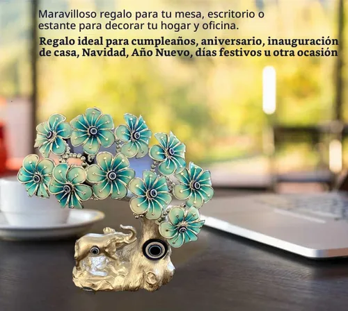 Vista 6 de Betterdecor - Adorno azul de ojo turco turco Nazar Lucky Forutne árbol bonsái con elefante, decoración para el hogar y la oficina (plateado-azul)