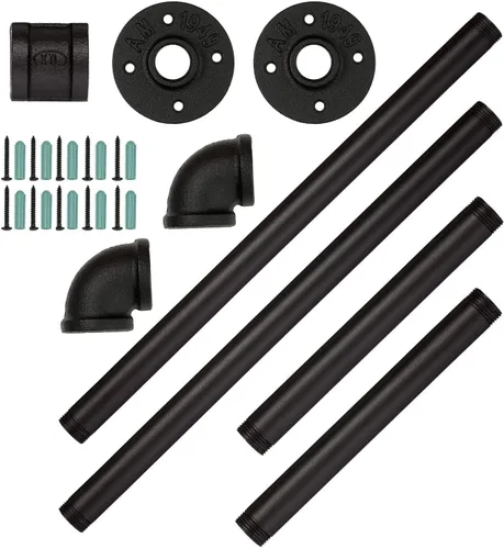Vista 6 de SERENITA Perchero industrial para ropa de tubería de 37 "resistente de hierro negro para ropa, barras de barra para colgar ropa. Montado en la pared