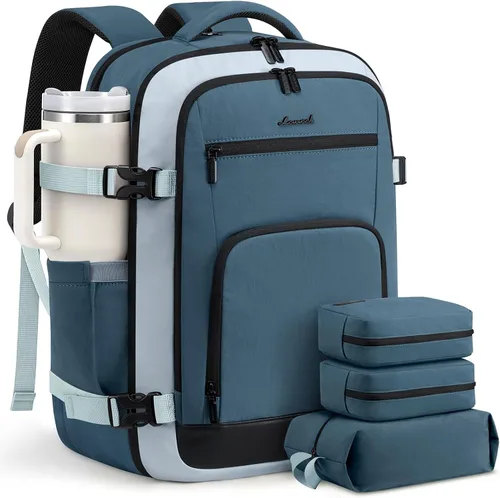Vista 49 de LOVEVOOK Mochila de viaje para mujer y hombre, Beige, Mochilas de viaje