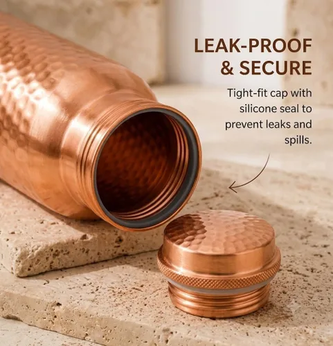 Vista 3 de Pure Copper Water Bottle 34 Oz Hammered Drinking Water Bottle with Leak-Proof Lid BPA-Free Reusable Copper Flask Carry Bag & Cleaning Brush