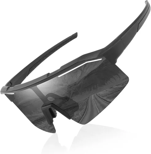 Vista 8 de Polarized Sports Sunglasses for Men Women UV400 Protection Todo negro