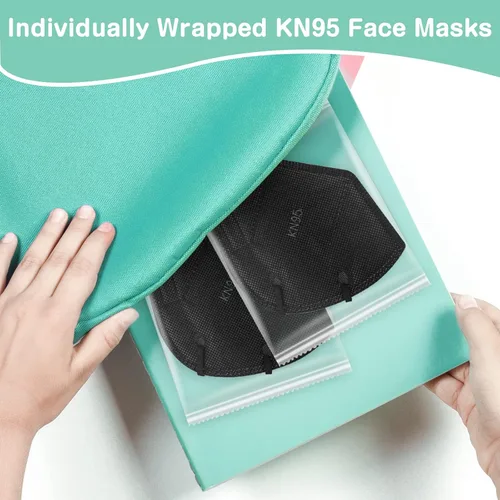 Vista 2 de XDX Mascarillas KN95 para niños, paquete de 100 mascarillas desechables negras envueltas individualmente, mascarillas KN95 de 5 capas para niños