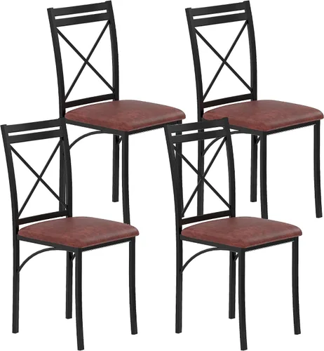 Vista 10 de VECELO Juego de 4 sillas de comedor de metal, patas de acero y asientos acolchados de piel sintética para cocina, sala de estar, color negro