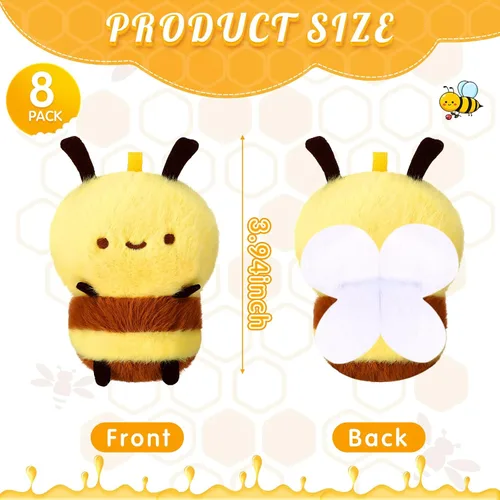 Vista 3 de Sratte 8 piezas 9.99 centímetros de abejas de peluche de 3.94 pulgadas, abeja pequeña de peluche suave, abeja de miel de peluche, llaveros