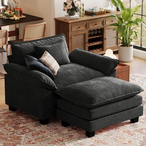 Vista 139 de CDCASA Silla de acento de gran tamaño de 50'' con otomana Asiento extra ancho y profundo estilo sofá nube para sala de estar, dormitorio, rincón