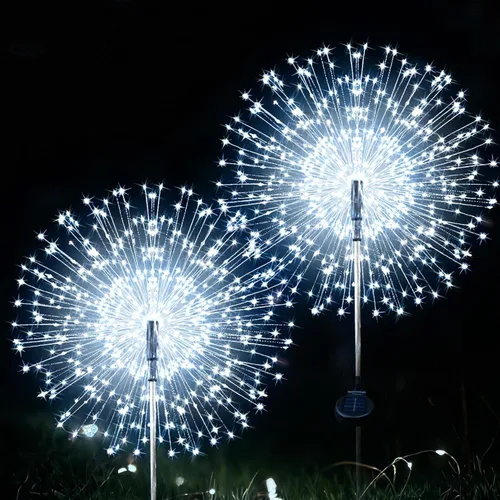 Vista 10 de JJGoo Luces solares para exteriores, fuegos artificiales, paquete de 2, 120 luces LED solares impermeables para exteriores, jardín, patio, valla