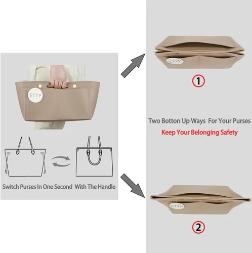 Vista 2 de ETTP Organizador de bolso para bolsos, inserto organizador de bolsa de fieltro, organizador de bolso, compatible con Neverful Speedy y más, 6