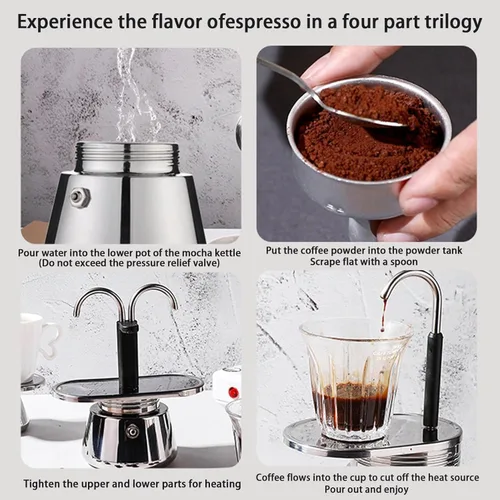 Vista 5 de Olla de acero inoxidable, máquina para estufa, cafetera clásica italiana doble tubo