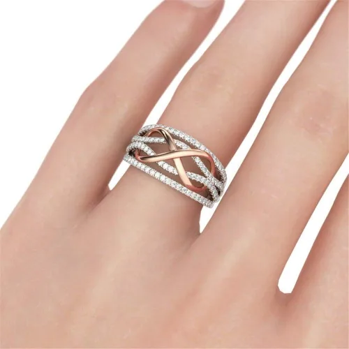 Vista 4 de Jeulia - Banda de plata de ley con infinito de dos tonos, para mujer, novia, esposa, compromiso, compromiso, aniversario de boda o cumpleaños