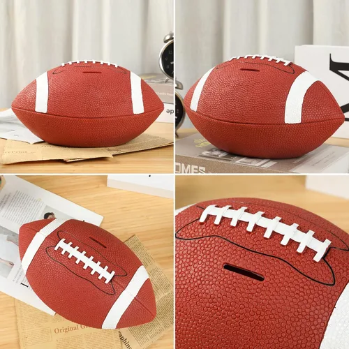 Vista 8 de H&W Alcancía de fútbol para niños, inastillable, con temática de deportes de rugby, tamaño grande, regalo de Super Bowl para niños