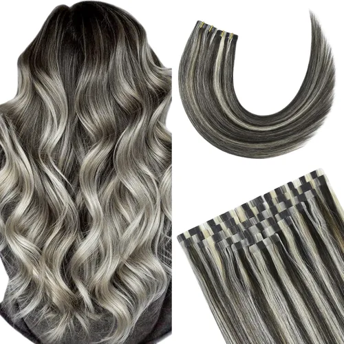 Vista 28 de Extensiones de cabello humano real color negro azabache, extensiones de cabello humano 100% Remy, sedosas y lacias, para mujeres, 20 unidades por