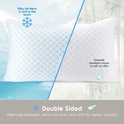 Vista 7 de Nestl Juego de 2 almohadas refrescantes para dormir, almohadas de espuma viscoelástica triturada de lujo tamaño estándar, juego de 2 almohadas