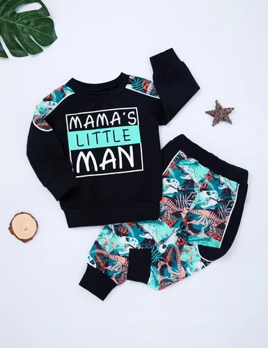 Vista 5 de KANGKANG Conjunto de sudadera de manga larga con estampado de letras para niños pequeños, conjunto de pantalones con estampado de dinosaurio