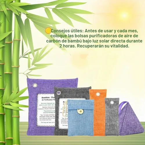 Vista 2 de Bolsas de carbón de bambú absorbentes de olores, paquete de 4×500g (17.64 oz cada una) bolsas purificadoras de aire de carbón de bambú, para 4