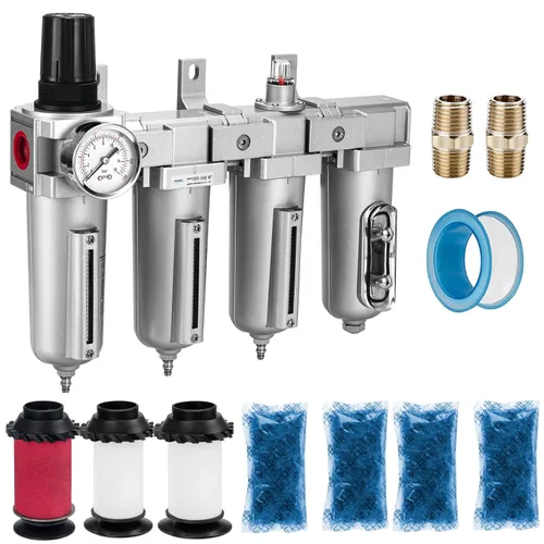 Vista 11 de NANPU 1/2" NPT Sistema de secado de aire de grado industrial de 3 etapas - Filtro de partículas, filtro coalescente, secador desecante y regulador