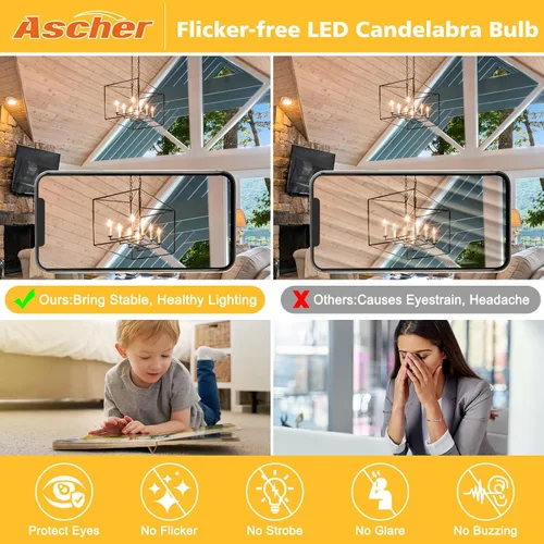 Vista 7 de Ascher - E12 - Paquete de 5 bombillos LED clásicos de candelabro de 4 vatios, equivalentes a 40 vatios, luz blanca y cálida de 2700 K, no Blanco