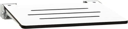 Vista 23 de Seachrome Asiento de ducha plegable Silhouette Slimline de 18 pulgadas, para montaje en pared, asiento rústico de teca con marco plateado
