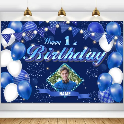Vista 61 de Dicodes Fondo de decoración de feliz cumpleaños número 100 color azul marino personalizado, cartel con purpurina, pancarta, suministros