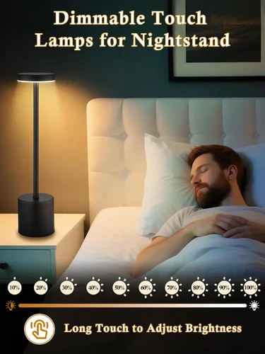 Vista 5 de Juego de 2 lámparas de mesa inalámbricas, batería de 6000mAh, luces que funcionan con batería, regulables + 3 colores, lámpara recargable