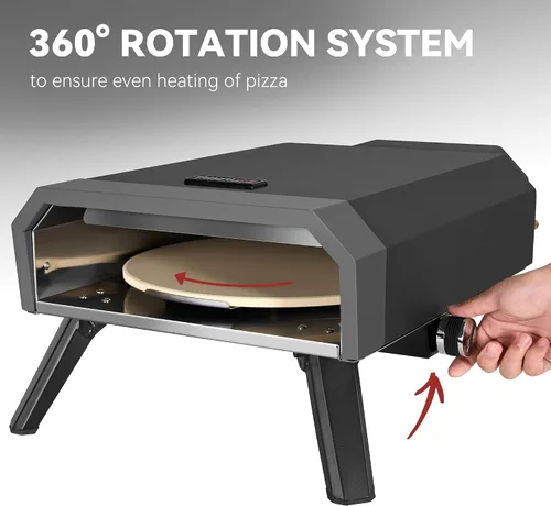 Vista 3 de Horno de pizza para exteriores con piedra de pizza de 13 pulgadas, 13,000 BTU, máquina portátil de pizza de gas propano con patas plegables