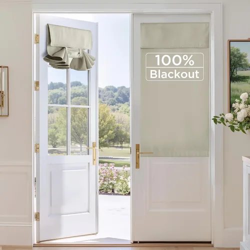 Vista 13 de RYB HOME 2 paneles 100% opacos para puerta de aula, 8 pulgadas de ancho x 36 pulgadas de largo, color beige biscotti, sin taladro, para ventana