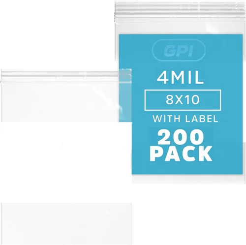 Vista 12 de GPI - 2" x 3" - Paquete a granel de 100, bolsas de plástico transparente con cierre de cremallera de 4 mil de grosor, resistentes, con bloque blanco