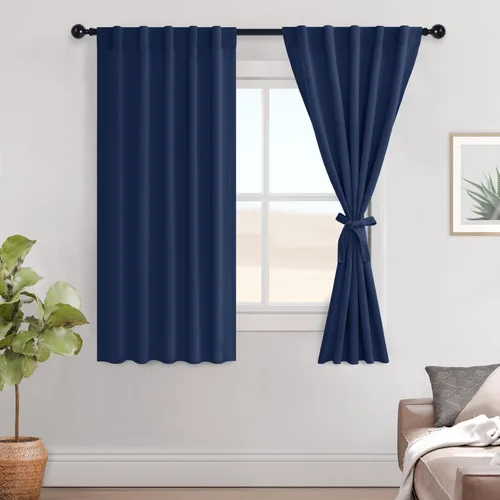 Vista 44 de Hiasan Cortinas opacas negras para dormitorio, cortinas opacas cortas de 45 pulgadas de largo, con aislamiento térmico, bolsillo para barra