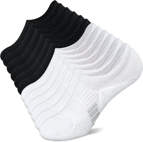 Vista 5 de Amutost - Calcetines invisibles deportivos para mujer con acolchado en el tobillo, corte bajo, 5-6 pares Beige Gris Blanco