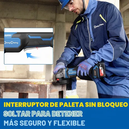 Vista 6 de Dong Cheng Amoladora angular inalámbrica de 20 V 4-1/2 pulgadas, 9000 RPM con interruptor de paleta, herramienta de corte, protección DSC