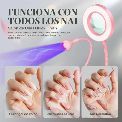Vista 7 de krofaue Lámpara de uñas UV con lupa 6X, 4 brillo, modo de luz dual Lámpara UV para uñas con lupa 6X