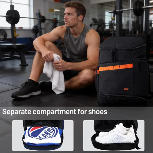 Vista 5 de MIER Mochila de baloncesto con compartimento para zapatos y portabalones. Gran mochila para equipo deportivo, para hombres y mujeres, para gimnasio