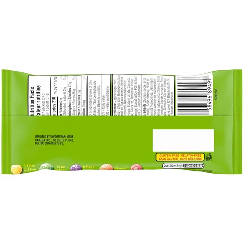 Vista 2 de Skittles Caramelo de fruta masticable Sours 1.80 oz x 24pk, sin gluten, sin gelatina, sabores agrios: lima, limón, naranja, fresa, uva