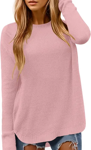 Vista 20 de DB MOON Suéter de Punto de Manga Larga con Cuello Redondo para Mujer 2025 Ajuste Holgado Suave Sólido Pullover Beige