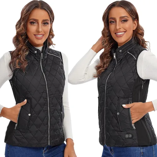 Vista 2 de Heated Vest For Women - Stand Collar Quilted Outerware Neck Heating With 6 Heating AerasBattery Included