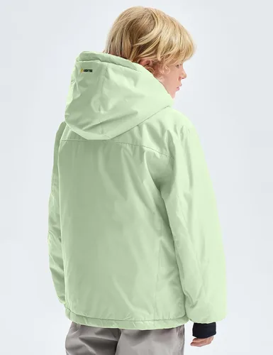 Vista 3 de GEMYSE - Chaqueta de esquí impermeable con capucha y forro polar, resistente al viento, para niño Verde Aqua