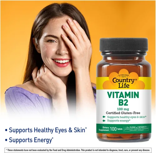 Vista 2 de Country Life Suplemento de riboflavina de 100 mg de vitamina B2 – Aumenta la producción de energía y apoya la función celular, sin gluten, vegano