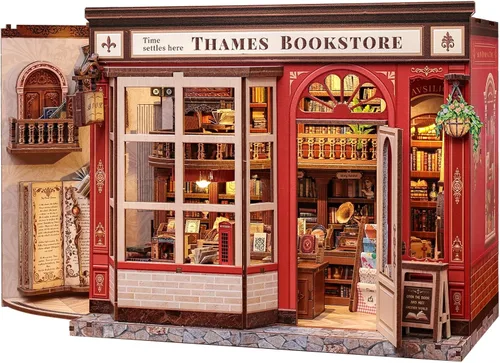 Vista 14 de Fsolis - Kit de rincón de libros - Kit de escena en miniatura DIY para adultos, rompecabezas de madera 3D, mini casa, mini manualidades, estantería