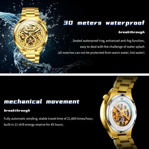 Vista 6 de OLEVS Relojes mecánicos automáticos para hombre de cuerda automática impermeables de acero inoxidable, relojes de pulsera de lujo costosos