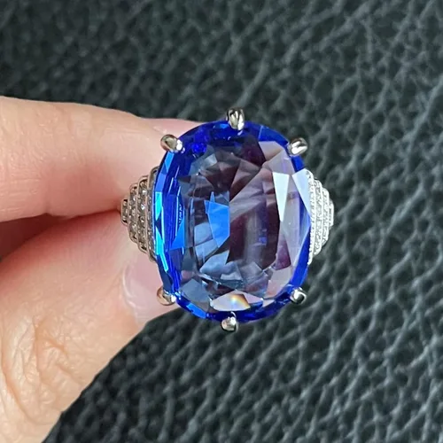 Vista 2 de Psiroy Anillo de plata de ley 925 para mujer con relleno de turmalina de 3 ct